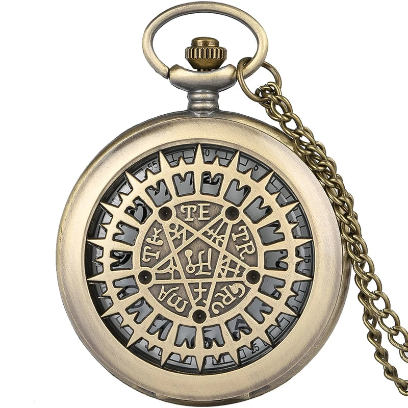 Relógio de bolso de quartzo sobrenatural para homens e mulheres pentagrama oco colar retro pingente corrente presentes de aniversário para amigos