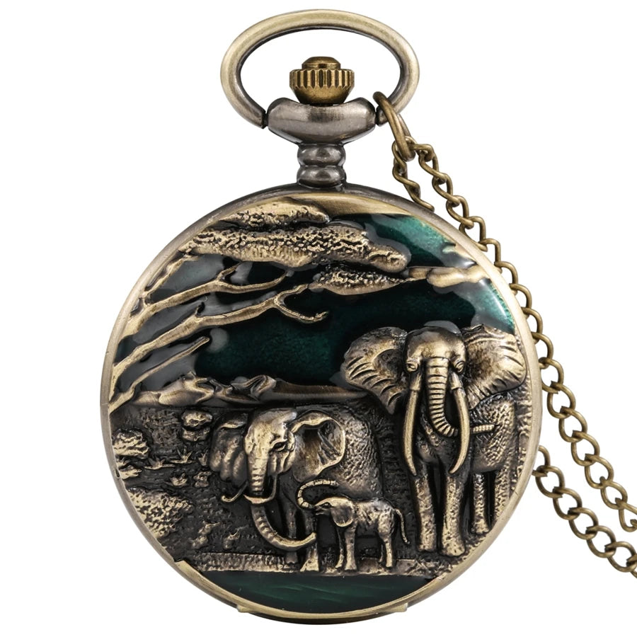 3d bronze criativo longo chifres elk design quartzo relógio de bolso colar veados animal pingente corrente relógio analógico fob steampunk
