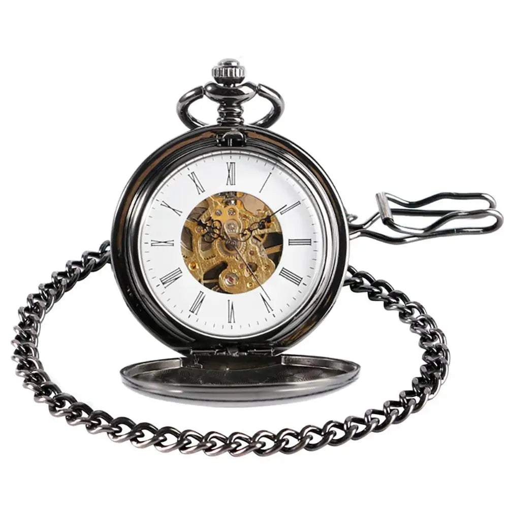Top luxo suave numerais romanos relógio de bolso mecânico do vintage steampunk mão enrolamento relógio masculino fob com corrente gancho