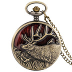 3d bronze criativo longo chifres elk design quartzo relógio de bolso colar veados animal pingente corrente relógio analógico fob steampunk