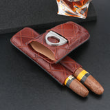 Xifei pu 2 slots conjunto de caixa de charuto portátil humidor caixa com cortador de aço inoxidável viagem fumar acessórios de armazenamento de cigarro