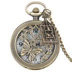 Dois pequenos pássaros estilo retro relógio de bolso de quartzo corrente steampunk colar pingente fob relógio animal com gaiola acessório