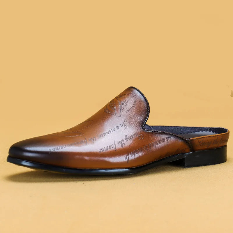 Chinelos masculinos de luxo italiano mocassins de couro genuíno mocassins casuais antiderrapantes sapatos masculinos moda verão metade sapatos para homem