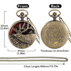 3d bronze criativo longo chifres elk design quartzo relógio de bolso colar veados animal pingente corrente relógio analógico fob steampunk