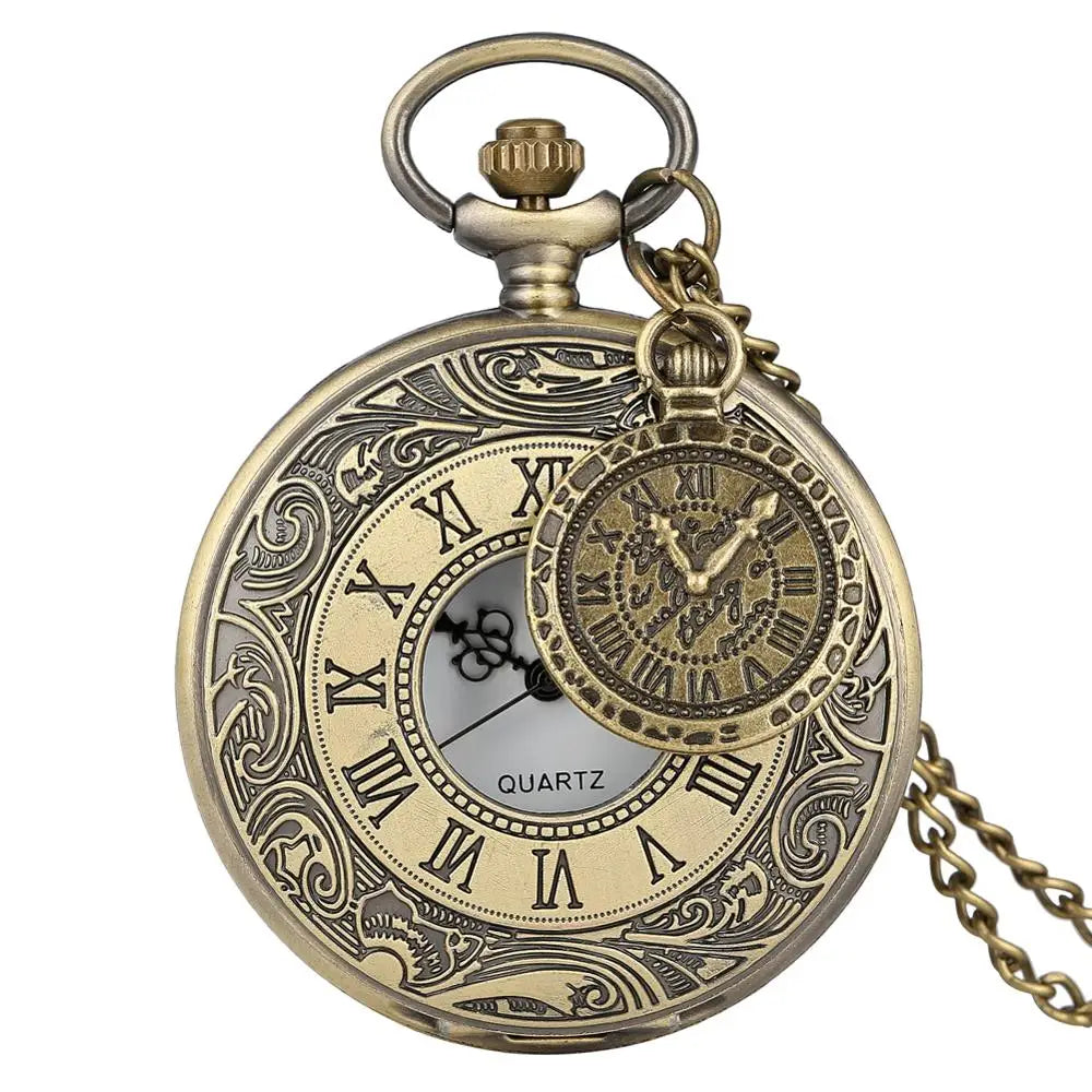 Vintage antigo cobre steampunk bronze oco engrenagem relógio de bolso de quartzo colar pingente corrente relógio masculino feminino com acessório