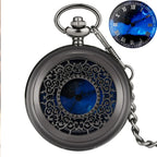 Exquise estrelado azul dial pingente bronze oco caso relógio de bolso de quartzo numerais romanos retro relógios lembrança presente para homens