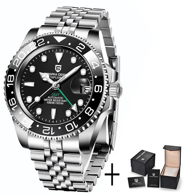 Pagani design 40mm luxo masculino relógio de pulso mecânico aço inoxidável gmt marca superior vidro safira relógios masculinos reloj hombre