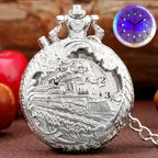 Nova luz led luminosa numerais árabes exibir trem de bronze locomotiva motor relógio de bolso de quartzo retro punk relógio de corrente de bolso