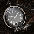 Preto numerais romanos relógio de bolso de quartzo masculino feminino preto oco caso steampunk vintage pingente colar melhores presentes para homens