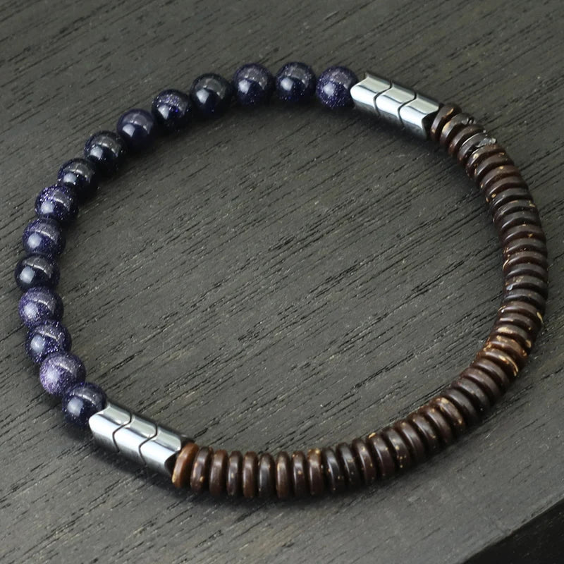 Nova pulseira de contas de coco masculina 6mm natural azul arenito tigre olhos pedra braclet chakra energia braslet yoga madeira brazalete