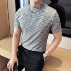 Camiseta camuflada masculina verão meia gola alta ajuste fino manga curta moda versátil camisetas casuais topos roupas masculinas
