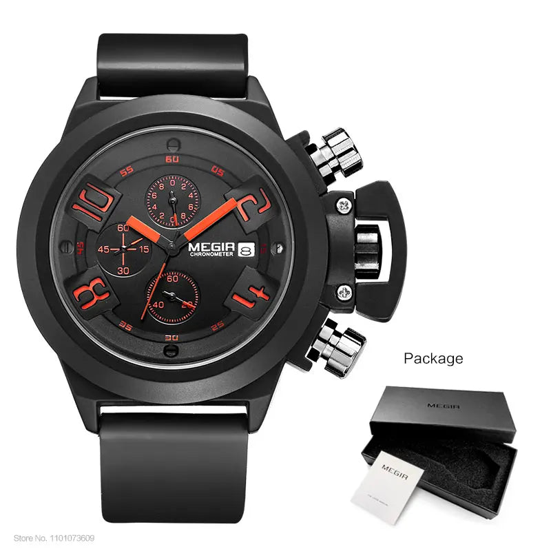 Megir moda masculina pulseira de silicone esporte quartzo relógios de pulso analógico display cronógrafo relógio preto para homem com calendário 2002