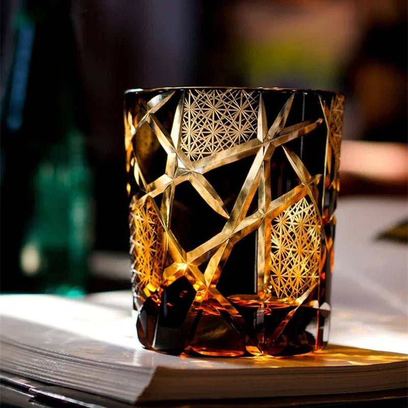 Japonês Real Especial Retro Vinho Copo, Corte Da Mão, Piscando Relâmpago Design, Âmbar Whisky Vidro, Caixa de Presente High End, Edo Kiri