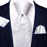 Hi-tie paisley branco texturizado gravata masculina elegante e elegante gravatas masculinas abotoaduras bolso quadrado banquete casamento