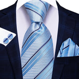 Hi-tie listrado borgonha azul preto masculino elegante gravata lenço abotoaduras 3 pçs conjunto moda clássico seda gravata de luxo para homem