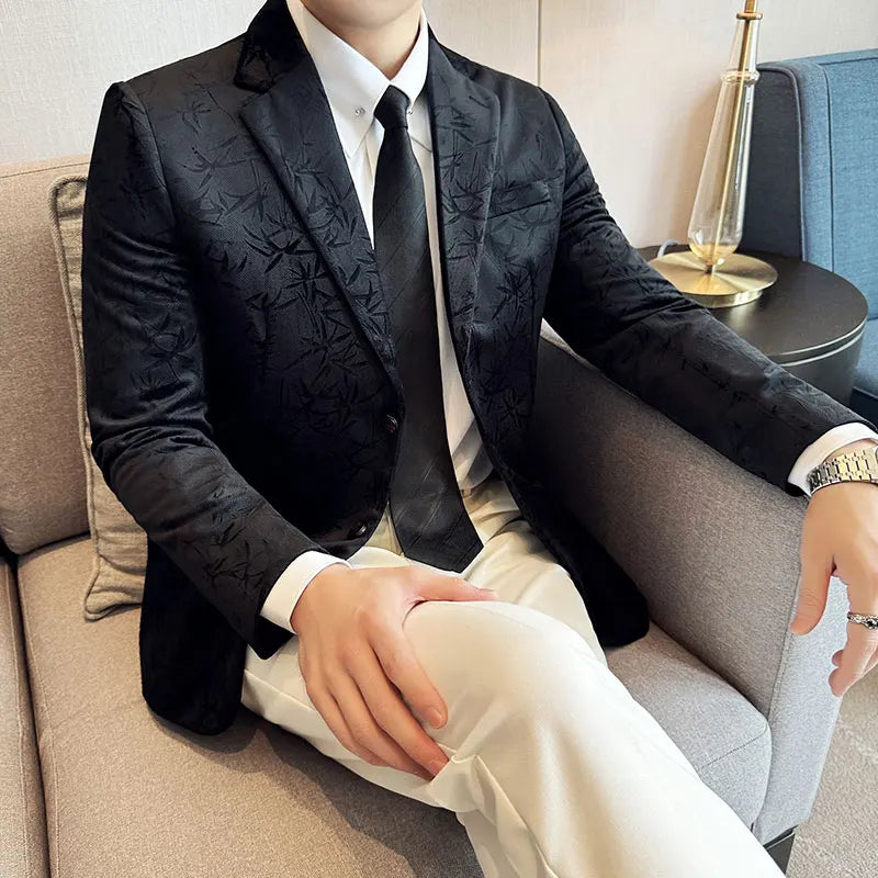 Nova moda elegante veludo jacquard ternos jaqueta masculina fino ajuste negócios social formal terno casacos tailcoat roupas masculinas 4xl-m