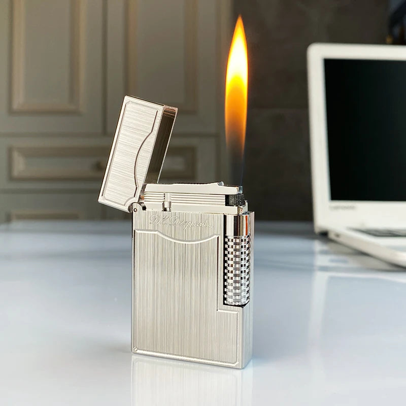 Encendedor retro de sonido brilhante, carcasa de latón a prueba de vento, butano inflável, antiderrapante lateral, encendedor d