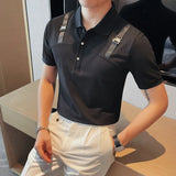 Estilo britânico Verão Manga Curta Lapela Polo Camisas Para Homens 2023 Nova Personalidade Alça de Ombro Social Slim Fit T-shirt Tops