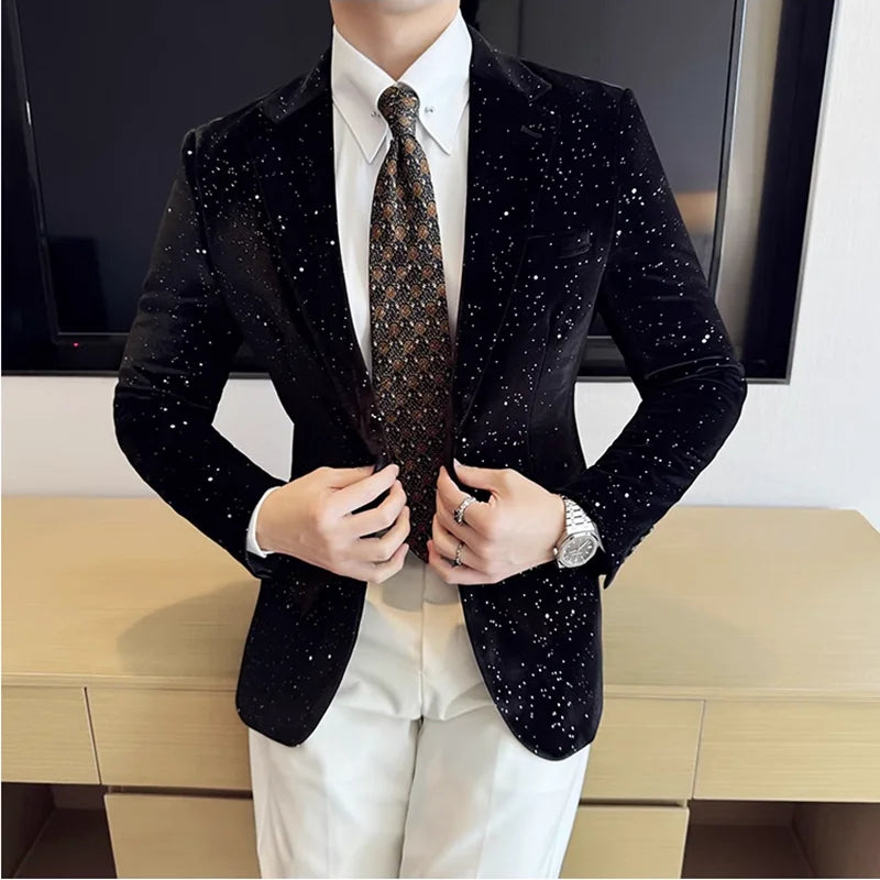 Luxo veludo bronzeamento terno jaquetas homens de alta qualidade fino ajuste negócios elegante blazer casaco homme formal baile social smoking 4xl-m