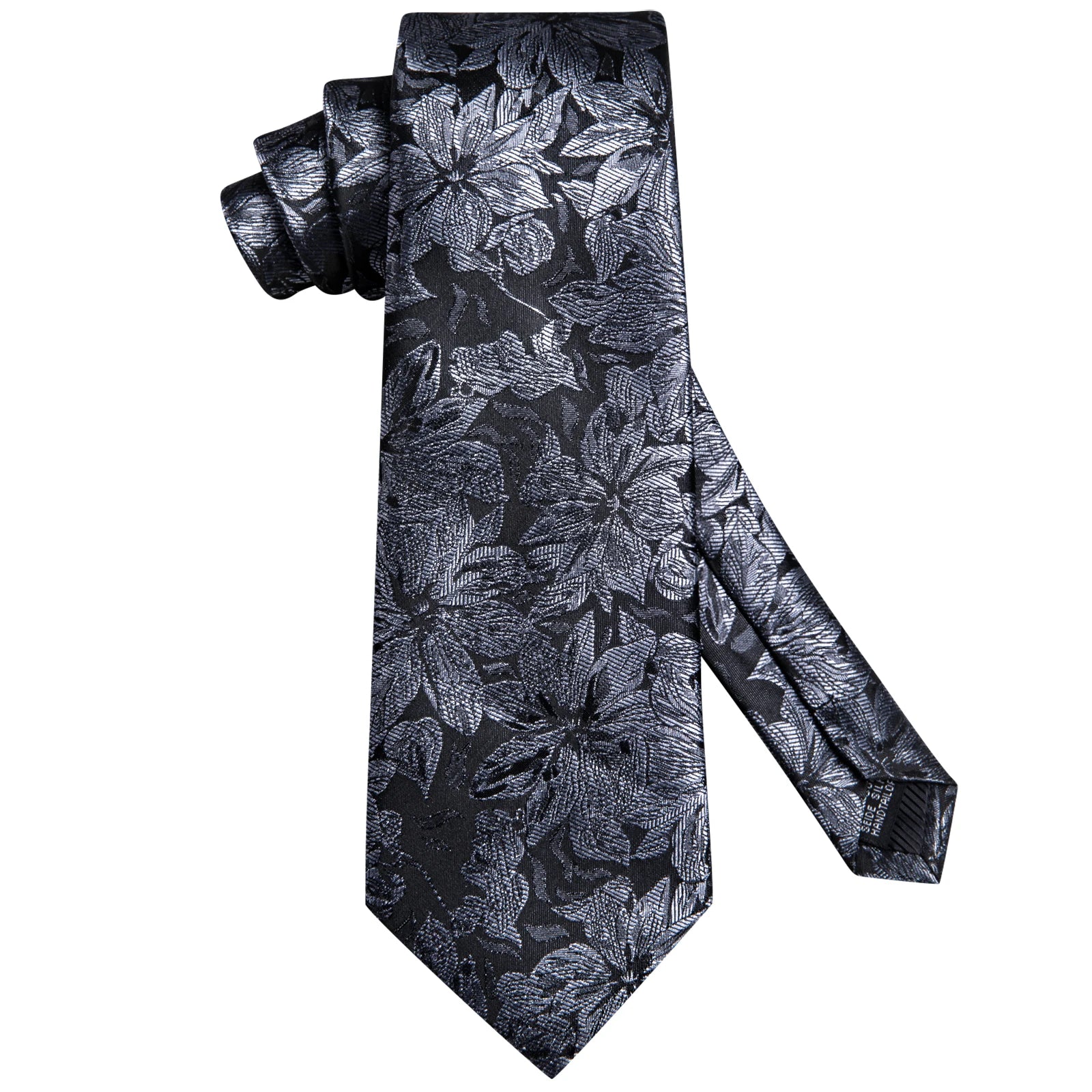 Hi-tie moda 8.5cm preto cinza floral masculino elegante gravata lenço abotoaduras conjunto acessórios de festa de casamento presente para homem gravat