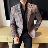 Nova moda de seda catiônica blazers casuais estilo coreano fino terno casacos homens moda negócios fino ajuste vestido de casamento social jaqueta