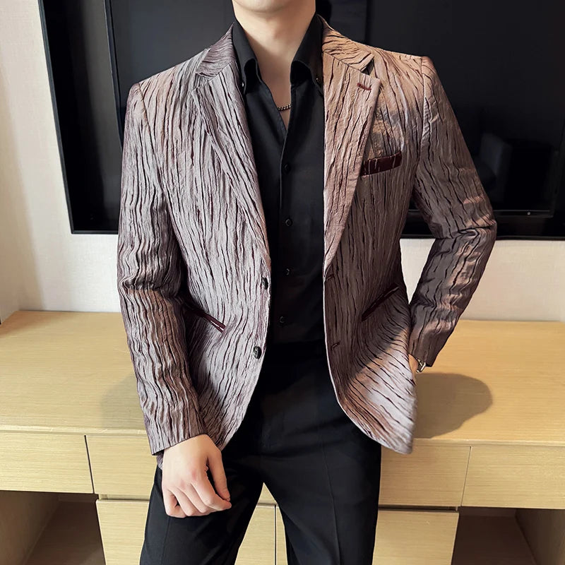 Nova moda de seda catiônica blazers casuais estilo coreano fino terno casacos homens moda negócios fino ajuste vestido de casamento social jaqueta