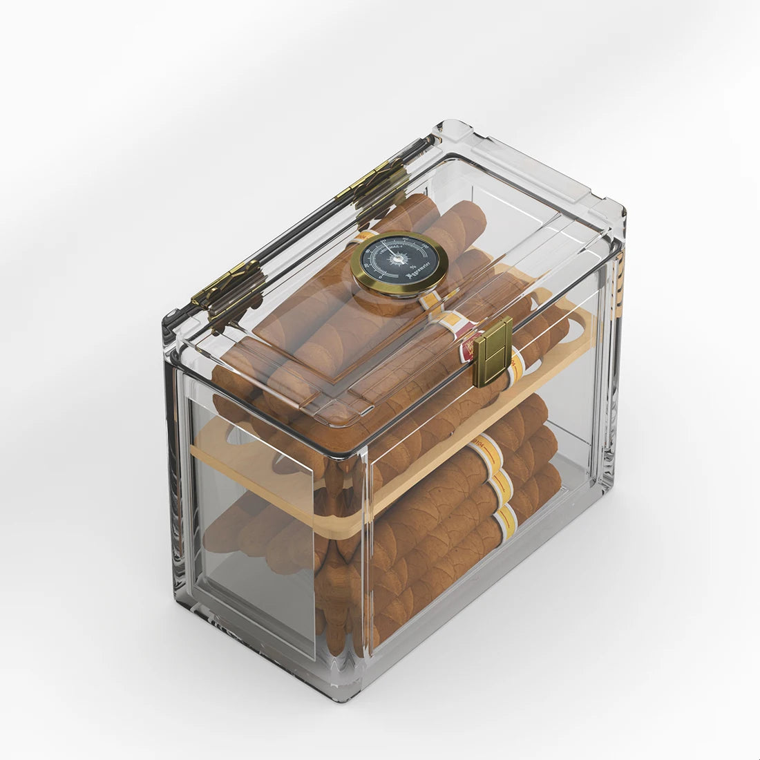 Humidor de charuto acrílico com papel de madeira de cedro, caixa do humidor, higrômetro, estojo do umidificador, acessórios para fumar, ajuste 15-20