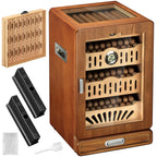 Armário umidificador de charutos, umidificador de mesa, com 4 prateleiras de madeira de cedro espanhol, 2 umidificadores, termômetro higrômetro digital e gaveta
