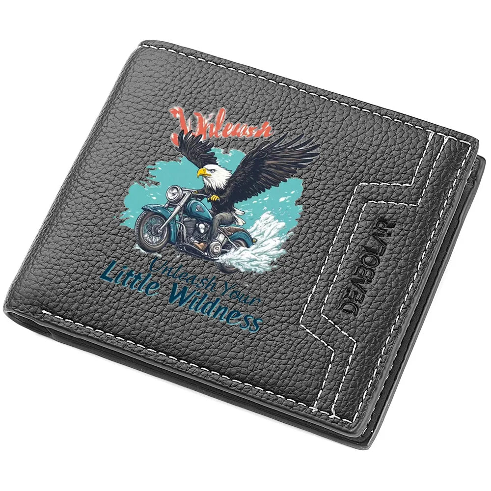 Carteira masculina de couro PU com tecelagem de lichia - porta cartão de crédito curto com vários slots com estampa de desenho animado - dinheiro e cartões