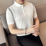 Camisa polo de manga curta emendada masculina 2025 verão de alta qualidade seda gelo fino ajuste casual camiseta topos roupas masculinas 4xl-m