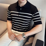 2025 verão masculino respirável listrado contraste painel polo camisa de alta qualidade casual manga curta malha camiseta topo roupas masculinas