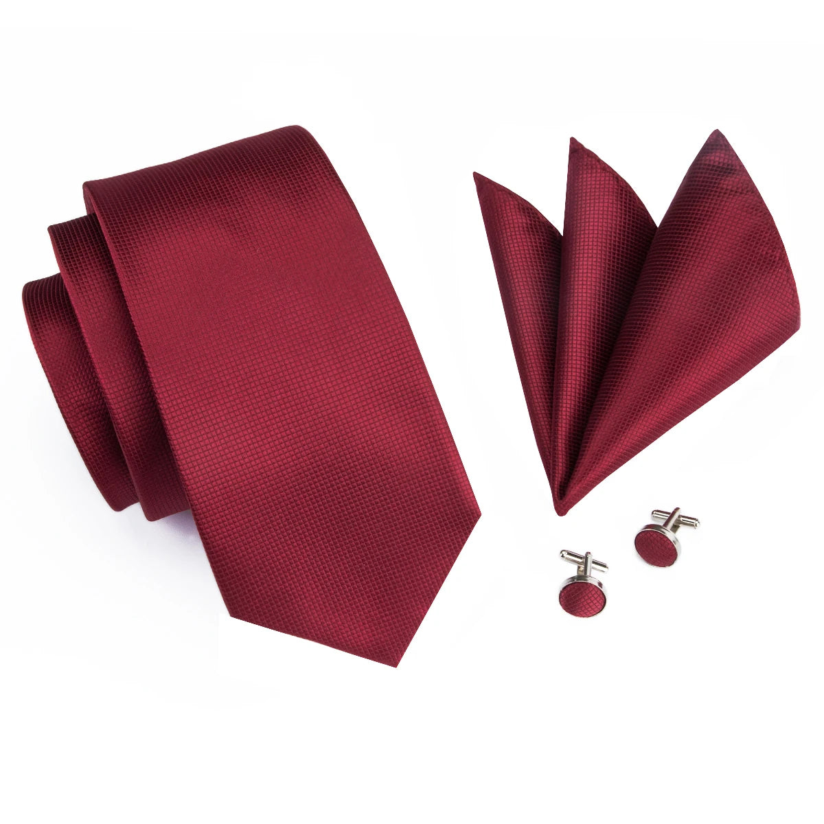 Conjunto de gravata monocromática Borgonha para homens, gravata de luxo, gravata de casamento, abotoadura quadrada, presente do broche do designer, seda larga de 8,5 cm