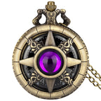 Exquisite Emerald-Green Stone Bronze Case Quartz Pocket Watch, Simples Dial Branco Cadeia Relógio, Colar Pingente para Homens e Mulheres