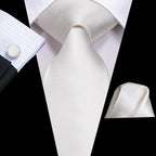 Gravatas masculinas branco sliver hanky abotoaduras conjunto de seda pescoço laços para festa de casamento negócios gravata masculina 2022 nova marca de moda hi-tie