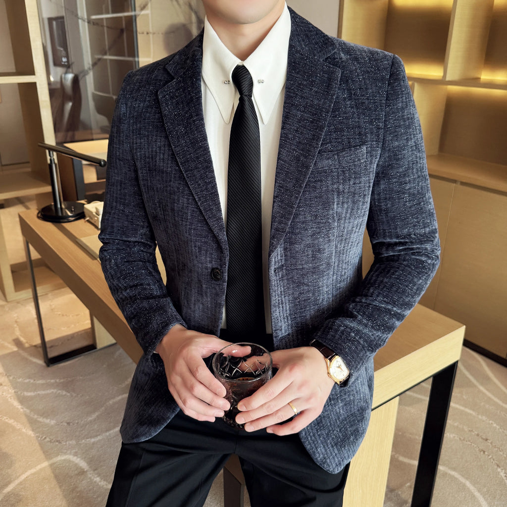 Alta qualidade veludo masculino moda negócios casual terno jaqueta nova cor sólida coreano fino ajuste terno de casamento social blazer 5xl-m