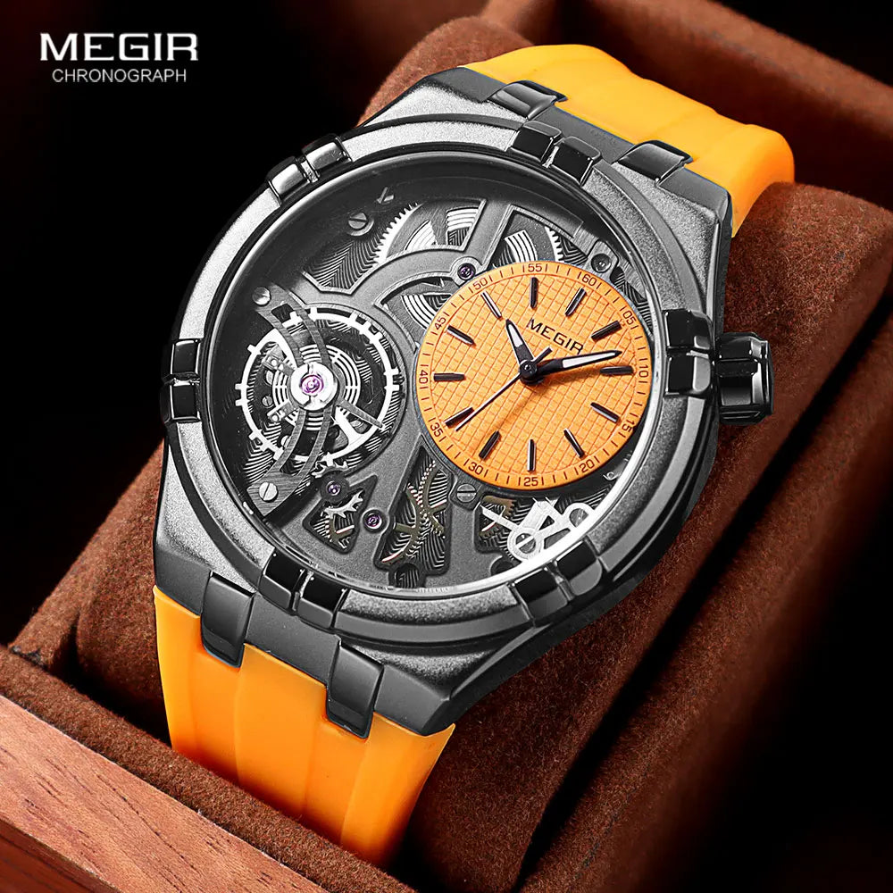 MEGIR Laranja Esporte Relógio Analógico para Homens Moda Relógio de Pulso de Quartzo À Prova D 'Água com Mãos Luminosas Pulseira de Silicone MN8111