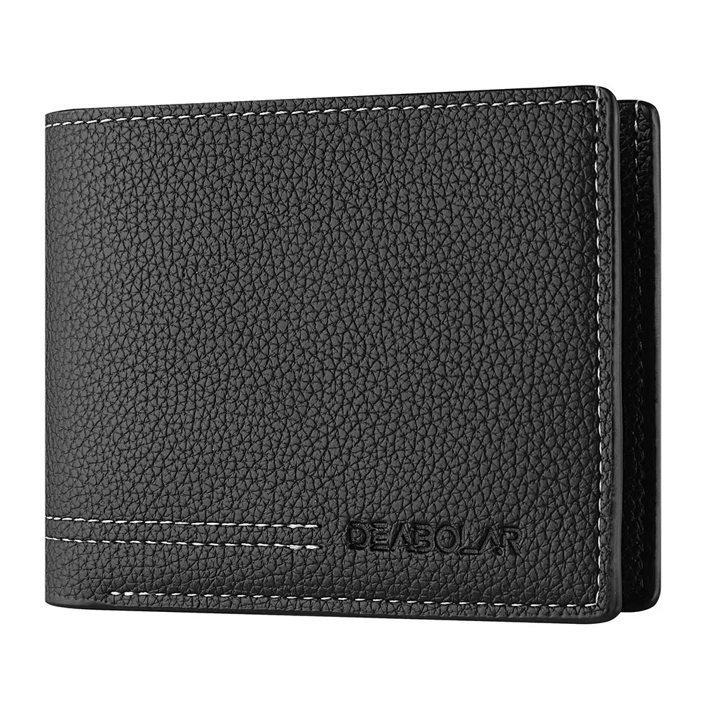Carteira masculina juventude luxo curto titular do cartão de couro fino minimalista dupla dobra carteira masculina