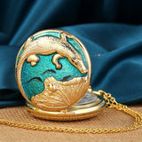 Real de luxo cor dourada crocodilo display quartzo bolso relógio colar moda azul pingente corrente fob steampunk relógios presentes