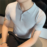 Estilo britânico verão camisa polo de malha cor sólida fino ajuste estiramento manga curta camiseta masculina negócios polos sociais streetwear