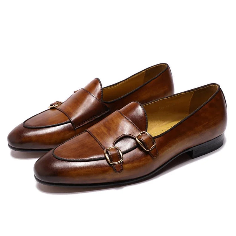 Felix chu mocassins masculinos de couro genuíno feitos à mão com alça de monge sapatos casuais para festa de casamento calçados de verão e outono