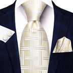 Hi-tie floral champanhe marfim masculino elegante gravata lenço abotoaduras para smoking moda clássico seda gravata de luxo para homem
