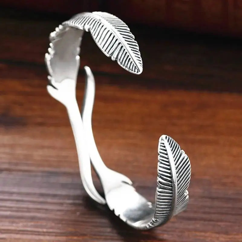 Retro banhado a prata pena aberta pulseira asa manguito b canto masculino e feminino tendência punk jóias casuais presente de aniversário