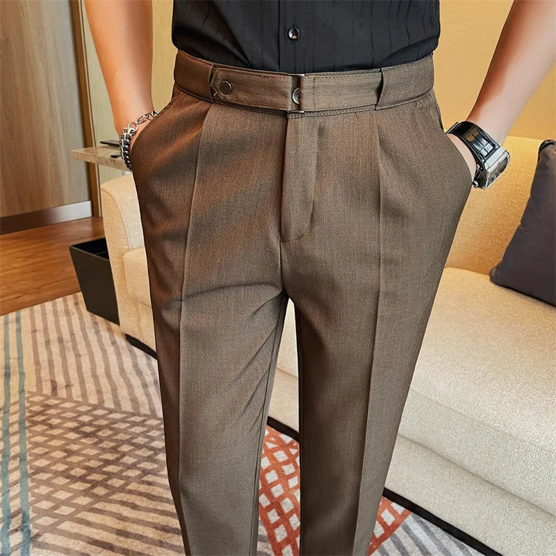 Calça monocromática de cintura alta, terno de negócio, slim fit, casamento formal, vestido social, design de cinto, moda verão, 38-28