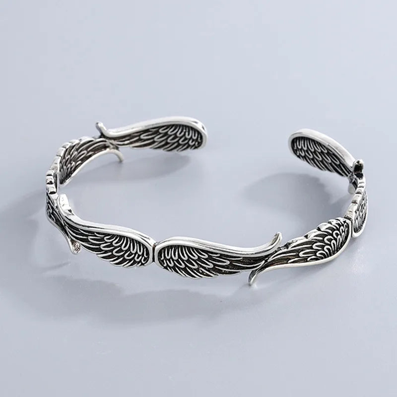 Nova moda asas de anjo pulseiras 925 prata esterlina jóias retro thai prata personalidade requintado abertura pulseiras tyb125