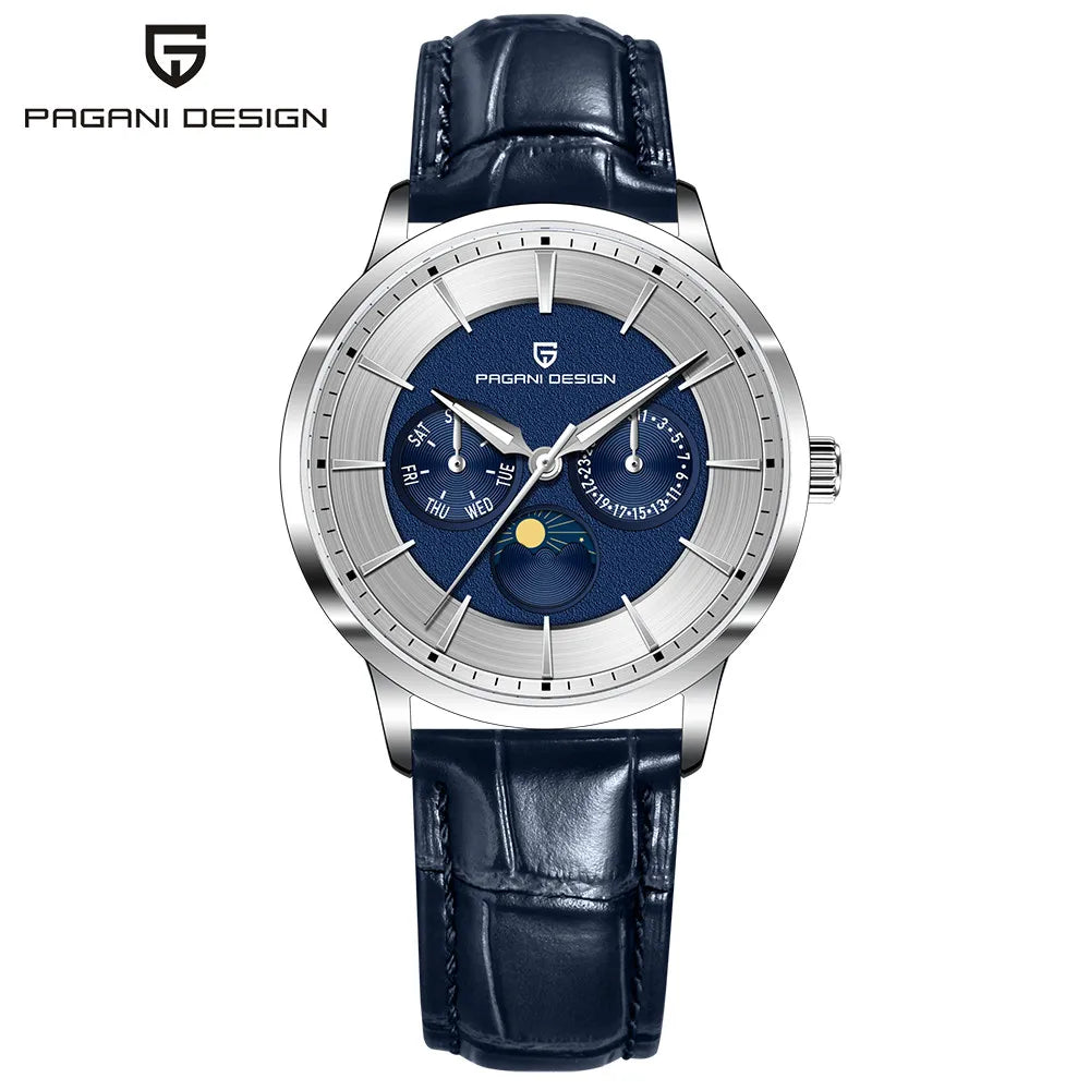 Pagani Design Novo 40mm Fase da Lua Multifuncional Relógio Masculino 100m À Prova D 'Água Vidro Safira Relógio de Quartzo Masculino