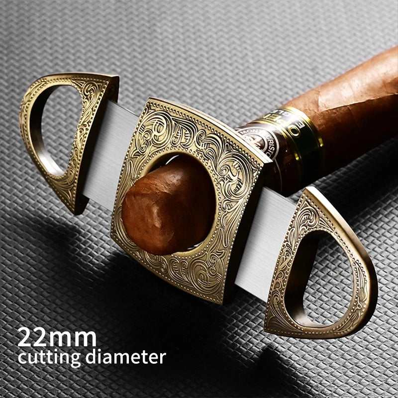 Cortador de charutos, perfurador de charutos de corte duplo de aço inoxidável, cortadores de gravura floral para homens - gravar fumar
