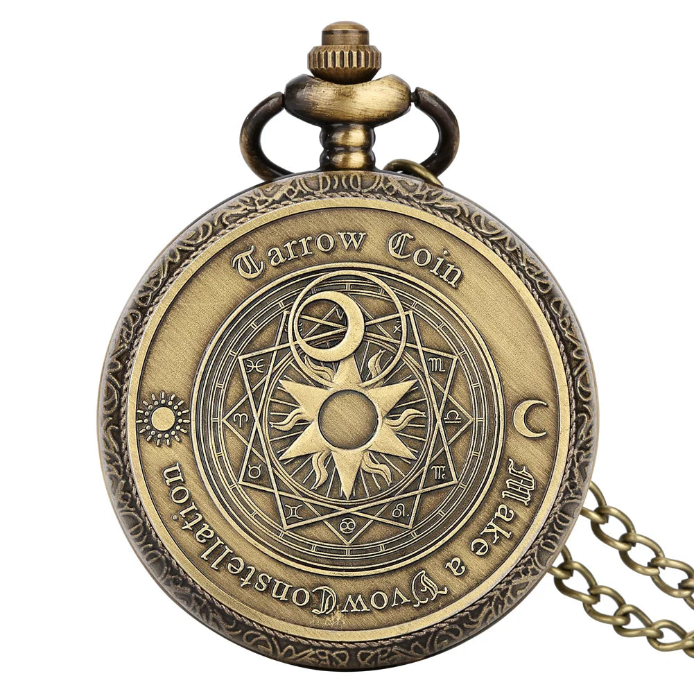Vintage bronze chinês retro tai chi fofoca banish mau sorte relógio de bolso de quartzo colar pingente melhor amigo amizade jóias
