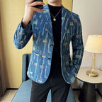 2025 novo luxo denim jacquard terno casacos moda masculina fino ajuste terno casual festa de negócios casaco uniforme casamento social fraque
