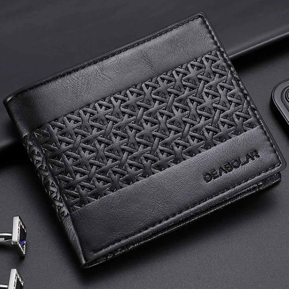 Carteira masculina em relevo couro macio PU couro multi cartão de crédito titular com carteira de moedas curta masculina