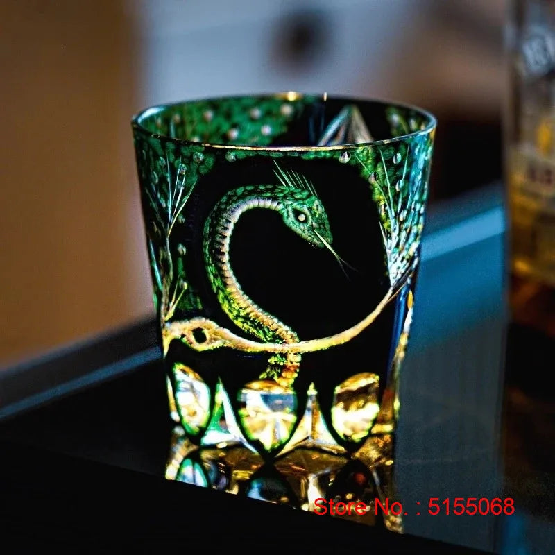 Estilo chinês zodíaco cobra edo kiriko copo de cristal guardião cobra wineglass licor uísque vidro brandy snifter topo lembrança presentes
